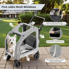 EchoSmile 4 Wheels Pet Stroller, Foldable Dog & Cat Stroller for All-Season, Lightweight Carrier with Storage Basket, Adjustable Handle, Removable Pad, Breathable Mesh, Up to 135 lbs, Grey