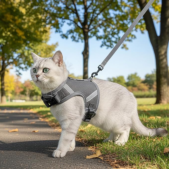 Cat Harness and Leash Escape Proof Kitten Harness Cat Leash for Walking Travel Service Cat Vest, Grey, Small