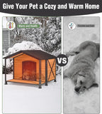 Extra Large Insulated Dog House Outdoor, Weatherproof Wooden Dog House with Porch for Winter with 6 Sides All-Round Foam with Strong Metal Chew Proof Frame