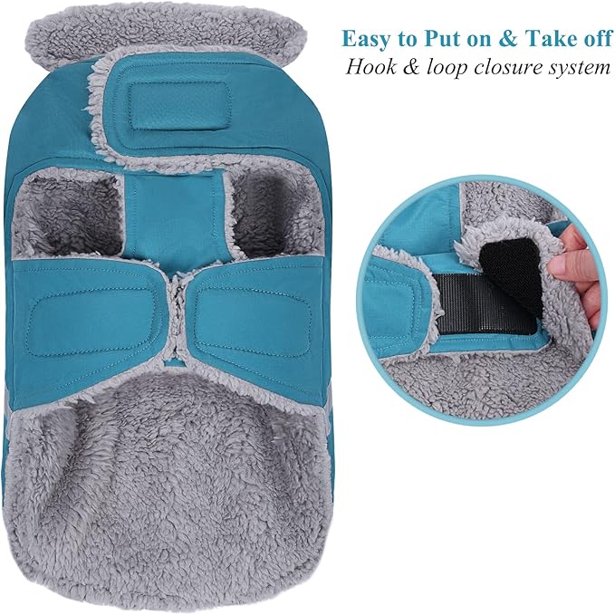 VIVAGLORY Frostfit Dog Coat, Dog Jacket for Winter & Cold Weather, Warm Fluffy Fleece Lined Water Resistant Reflective for Puppy, Coat with Velcro Fastening & Leash Hole, XXS, Turquoise