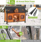 GUTINNEEN Outdoor Heated Dog House with Anti-Bite Metal Frame Insulated Winter Dog Kennel Waterproof with Heater and Insulated Liner for Small to Medium Dogs