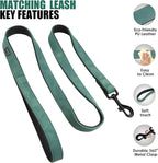 Didog Soft Padded Leather Dog Collar and Leash Set, Adjustable and Breathable Pet Collars with 4FT PU Leather Dog Leash for Small Medium Large Dogs, Green, XL
