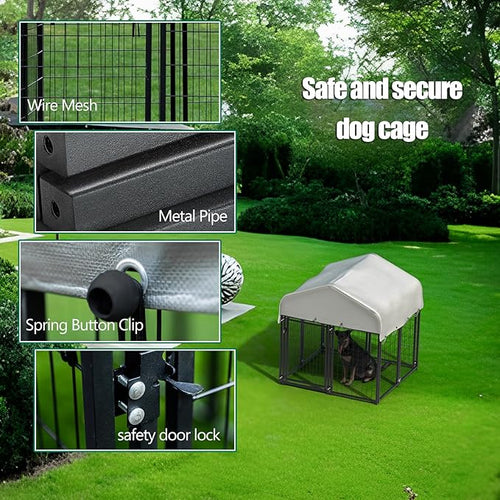 8 Panels Large Dog Kennel Outside Outdoor Dog Kennel Large with Roof Heavy Duty Dog Kennel Outdoor Indoor Dog Playpen Enclosure Pet Pen House Fence Yard Kennel for Small Medium Large 4'x4'x4.4'