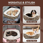 Rectangle Cat Dog Bed for Large Medium Small Pets Indoor Outdoor Machine Washable Sleeping Sofa Non-Slip Bottom Soft Puppy Bed Durable Orthopedic Calming Pet Cuddler (Medium, Leopard)