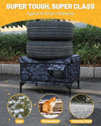 Premium Heated Cat House for Outside Cats, 100% Weatherproof & Windproof Escape Door, Elevated Base, Winter Insulated Feral Stray Outdoor Cat Shelter with Heater