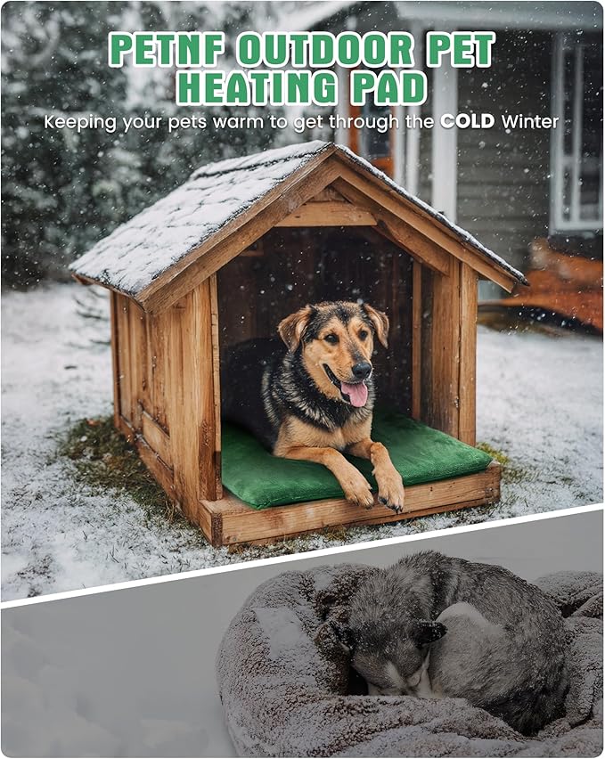 PETNF Outdoor Pet Heating Pad for Cats & Dogs, 100.4-107.6°F Auto Temp Control, Waterproof Fireproof, for Cat House/Dog Kennel/Terrace, Fits Domestic & Stray Pets (Green 23.6"X35.4")
