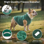 Idepet 2 Pack Dog Fleece Vest Sweater Warm Pullover Jacket with D-Ring Leash Reflective Winter Coat Hoodie for French Bulldog Pug Chihuahuas Yorkies Dachshunds(Dark Green&Grass Green,X-Small)