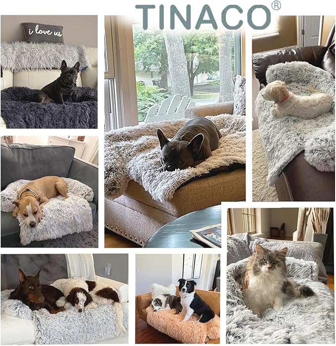 Tinaco Luxurious Calming Dogs/Cats Bed Mats, Dog Pad Washable Removable Couch Cover, Plush Long Fur Mat for Pets, Waterproof Lining, Perfect for Small, Medium and Large Dogs and Cats (Beige, 34"x30")