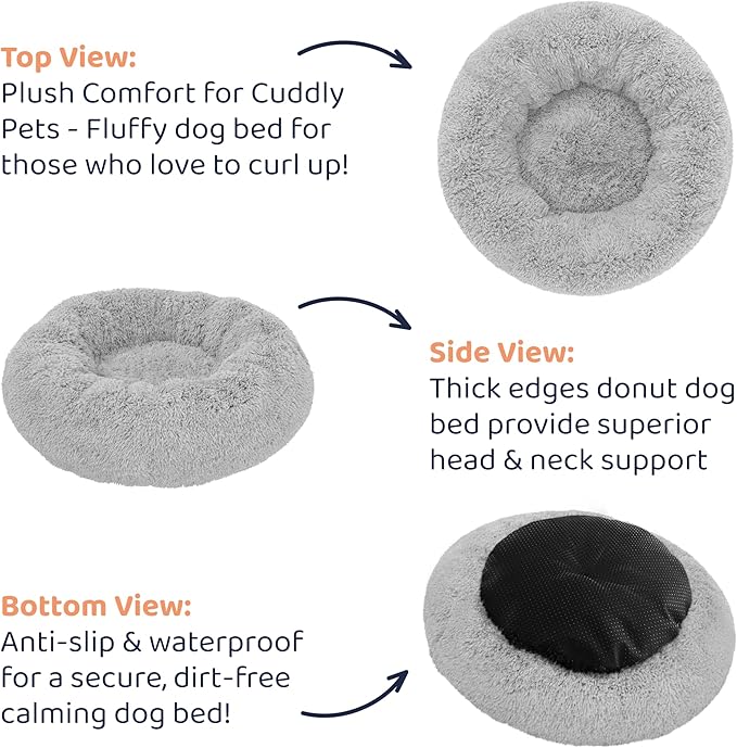 Donut Dog Bed - Premium Comfort for Anxiety Relief - Fluffy & Calming Design with Ultra-Plush Support | Cozy Round Dog Bed with Super Soft Circle Style (Size XL Grey)