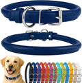 CollarDirect Rolled Leather Dog Collar, Soft Padded Round Puppy Collar, Handmade Genuine Leather Collar Dog Small Large Cat Collars 13 Colors (15-19 Inch, Deep Blue Textured)
