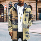 LIZALIG Long Hooded Cardigan Men Japanese Art Style Fashion Cool Graphic Coats Winter Warm Lined Fleece Jacket