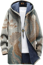 Mens Long Cardigan Hoodies Full Zip Fleece Lined Jackets Fashion Knitted Color Block Hooded Coat with Pockets