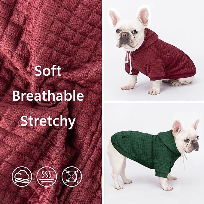 2 Pack Dog Hoodie Sweaters for Small Medium Dogs Warm Dog Clothes for Large Dogs Soft Waffle-Like Laminated Sweatshirt Bulldog (Dark Green+Wine Red, 3XL (Back: 29.5",Chest: 36.5", Neck: 27"))