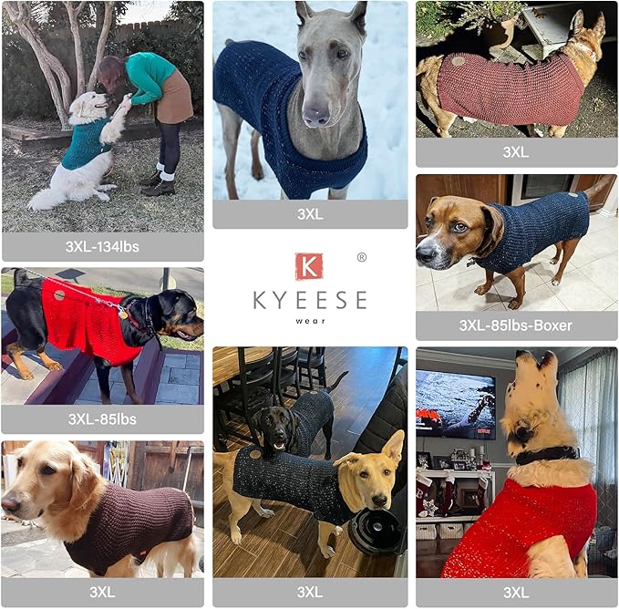 KYEESE Dog Sweater for Large Dogs with Leash Hole Warm Pullover with Reflective Yarn Male Thick Stretchy Knitwear Winter Soft Pet Coat boy for Cold Weather Comfy Dog Sweaters,Orange, XX-Large