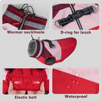 azuza Dog Jacket for Medium Dogs Waterproof Dog Coat with Reflective Strips and Harness Built in Warm Fleece Dogs Winter Coat Windproof with Back Zipper, Red 2XL