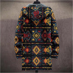 Mens Aztec Print Hoodie Heavyweight Cotton Fleece Jacket Zip Up Warm Long Sleeve Hooded Winter Midi Coat