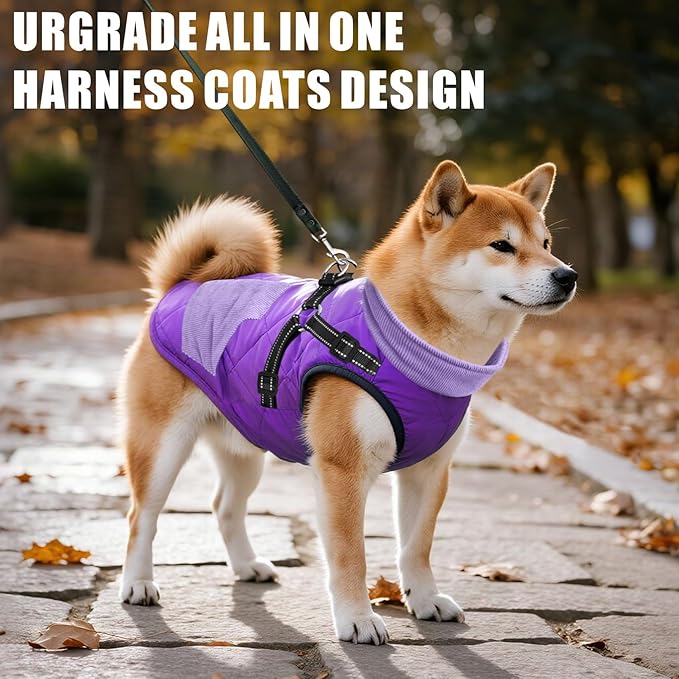 Mosucoirl Warm Dog Coats Pet Clothes, Waterproof Dogs Jacket Reflective Pet Outfits Winter Dog Cold Weather Coat Cozy Snow Jackets Vest for Small Medium Large Dogs Puppy Doggie (Purple, S)