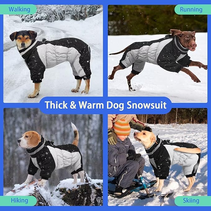 MIGOHI Full Body Dog Coat - Warm Reflective Winter Coat for Medium Dogs with Harness,Turtleneck Dog Fleece Jacket,Four-Leg Windproof Puffer Jackets Snowsuit with Zipper for Small Medium Large Dogs,M