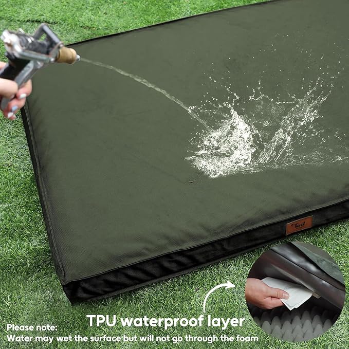 Outdoor Large Washable Dog Bed, Orthopedic Egg Crate Foam Dog Crate Mat for Large Dogs with Removable Oxford Cooling Cover, Dark Green