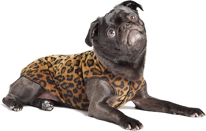 Goldpaw Stretchy Fleece Jacket for Small Dogs - Super Soft, Warm Dog Sweater - Pet Sweater Vest for Fall and Winter - Canine Clothes Made in The USA - Machine Washable - Leopard - Size 6