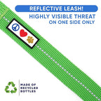 Pawtitas 6 FT Recycled Dog Leash With Reflective Stitched Thread - Medium, Made From Plastic Bottles Collected From Oceans - Green