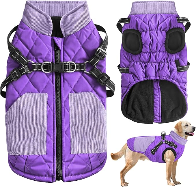 Mosucoirl Warm Dog Coats Pet Clothes, Waterproof Dogs Jacket Reflective Pet Outfits Winter Dog Cold Weather Coat Cozy Snow Jackets Vest for Small Medium Large Dogs Puppy Doggie (Purple, M)