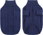 Queenmore Small Dog Pullover Sweater, Cold Weather Cable Knitwear, Classic Turtleneck Thick Warm Clothes for Chihuahua, Bulldog, Dachshund, Pug (Dark Navy, X-Small)
