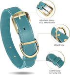 Didog Genuine Leather Dog Collars with Engraved Nameplate, Personalized Soft Leather Dog Collar with Custom ID Tag, Brown/Green/Red for Medium Large Dogs (XXL,Blue)