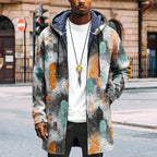 Mens Long Cardigan Hoodies Full Zip Fleece Lined Jackets Fashion Knitted Color Block Hooded Coat with Pockets