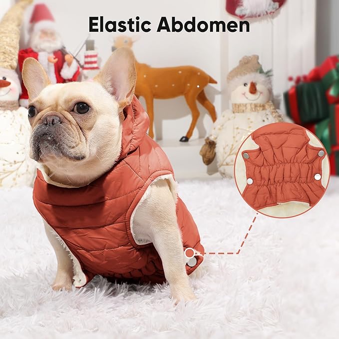 Fleece Lining Dog Hoodie with Harness Built in,Extra Warm Large Dog Jacket in Winter Doggie Coats with Drawstring Hooded,Orange XXXL