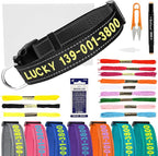 Personalized Embroidered Dog Collar - Custom Hand-Stitched Name & Number, Reflective Adjustable Pet Collar for Small/Medium/Large Dogs & Cats, Durable Nylon with Steel D-Ring (Black, Large)