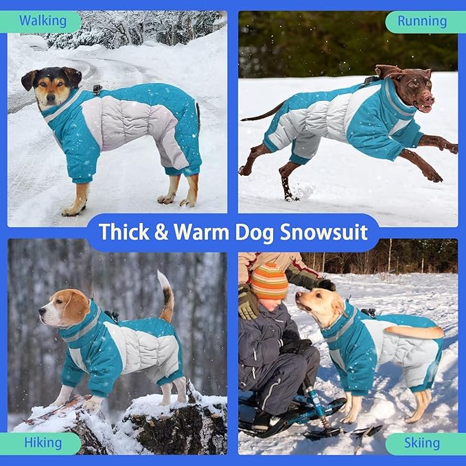 MIGOHI Full Body Dog Coat - Warm Reflective Small Dog Winter Coat with Harness, Turtleneck Fleece Jacket for Dogs,Four-Leg Windproof Puffer Jackets Snowsuit with Zipper for Small Medium Large Dogs,XS