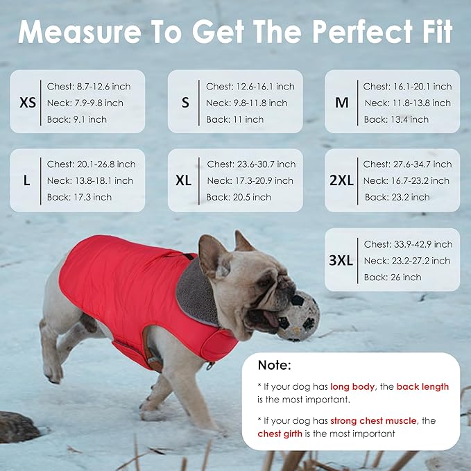 Dog Winter Coat, Waterproof Dog Jacket with Leash Hole, Reflective Adjustable Pet Snow Vest, Warm Fleece Sweater for Small Medium Large Dogs - Red, M