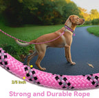 Nylon Dog Leash 6FT 10FT 20FT 30FT Diameter 2/5 Inch with Comfortable Silicone Handle Highly Reflective No Tangle for Medium Large Dogs Outside Walking Camping Backyard. (Pink, 20FT)