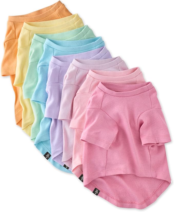 Toby II - The Perfect Tee, 8 Pack Short Sleeve Pet T-Shirt 100% Organic Cotton Tees Clothes for Small, Medium, Large Dogs, Rainbow Pink, Large