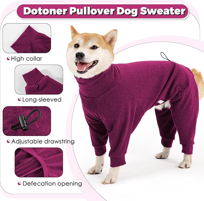 Dotoner Pullover Dog Sweater with Leash Hole - High Collar Cold Weather Vest for Large Dogs - Indoor & Outdoor Use