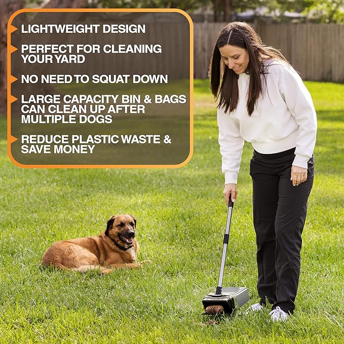 Neater Pet Brands Lift N’ Bag 2.0 Dog Pooper Scooper with Bag Attachment & 27" Pole for Small to Large Dogs, New & Improved Design, 15 Refill Bags, Heavy Duty Dog Poop Scooper for Yard, One-Hand Use