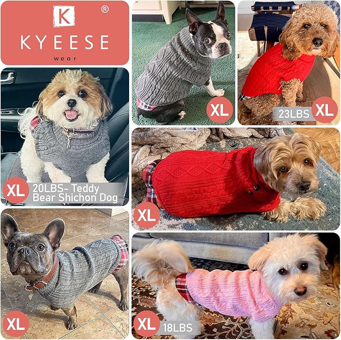 KYEESE Dog Sweater Warm Turtleneck Medium Dogs Sweater Thick Pet Coat for Fall Winter Cold Weather Soft Pullover Dog Sweaters for Medium Dogs Boy Stretchy Knitwear Cat Clothes with Gingham Patchwork