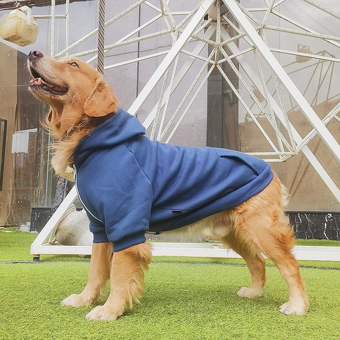Extra Large Dog Clothes Hoodies Zip Up Sweaters for Big Dogs Labrador Golden Retriever Puppy Blue 2XL