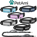 PetAmi Hands Free Dog Leash, Dog Running Leash Belt Bag for Walking, Jogging, Dog Waist Double Zipper Pouch with Poop Bag Dispenser, Dual Padded Handles Reflective Bungee Leash, Single (Black)