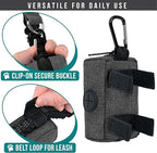 PetAmi Dog Poop Bag Holder for Leash Doggie Waste Bag Dispenser with Clip & Velcro Belt for Puppy Potty Walking Accessories Travel Camping Pet Supplies Zipper Pouch with Trash Bag Roll, Gray 1 Pack