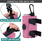 PetAmi Dog Poop Bag Holder for Leash Attachment, Doggie Zipper Pouch Soft Fabric Poop Bag Carrier, Dog Pet Waste Bag Dispenser with Carabiner Clip, 1 Roll of Dog Trash Bag (Pink, 1 Pack)