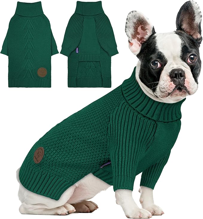 cyeollo Dog Sweater Pullover Turtleneck for Dogs, Classic Knitwear Fall Winter Cold Weather Dog Clothes Warm Pet Apparel Small Medium Large Dog Sweaters, Green M