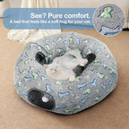 Cat Tunnel Bed, Foldable Cat Donut Tunnel with Removable Cushion & Toy Ball, Stress Relief Fun, Round Pet Play Tunnel for Indoor Cats, Kittens and Small Pets (3D Dinosaur Pattern)