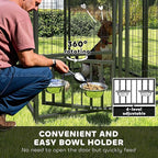 PawHut 4' x 4' x 4.5' Outdoor Dog Kennel, Welded Wire Dog Kennel Outside Run with 360° Rotating & 4 Level Adjustable Bowls, Waterproof & UV Resistant Cover, for S&M Breeds, Chickens, Ducks, Silver
