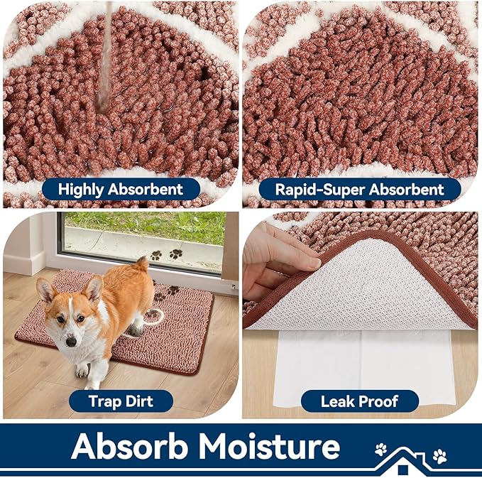 Super Absorbent Dog Door Mat, 30"*20“ Anti Slip Mat for Muddy Paws, Pet Rugs for Dirty Paws Washable That Absorbs Moisture and Dirt, for Dog Cage and Pet Resting Carpet