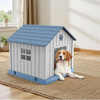 Vixzen 38in Large Outdoor Dog House,Durable Water Resistant Resin Dog House,Doghouse for Small to Large Dogs Indoor or Outside,with Air Vent and Elevated Floor,Blue