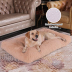 Bedfolks XXL Dogs Crate Bed, Plush Washable Faux Fur Pad, Waterproof, 47"x29", Solid Camel