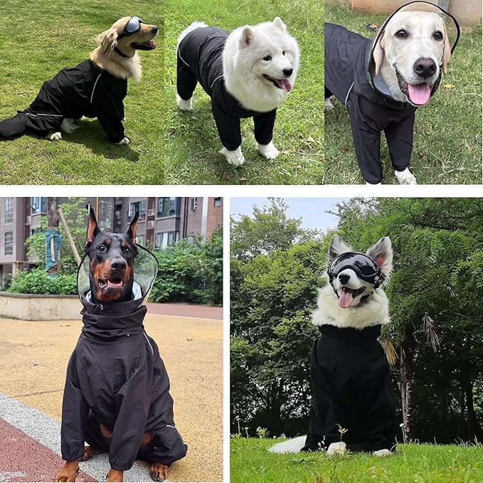 Dog Raincoat for Medium Large Dogs,rain Jacket Coat, Full Leg Coverage Waterproof Rain Suit with Detachable Hood & Tail, Reflective Strips, Snag-Free Top Zipper (Black for Boy, Medium)