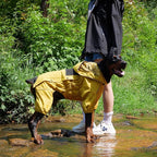 LOVELONGLONG Fleece-Lined Dog Raincoat with Removable Hood – Waterproof Winter Full Body Dog Jacket – Windproof Snowproof Cold-Weather Suit – Yellow-F S